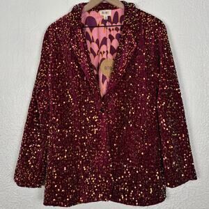 Bibi Sangria Velvet Sequin Patch Pocket Blazer in Wine NWT Size Medium